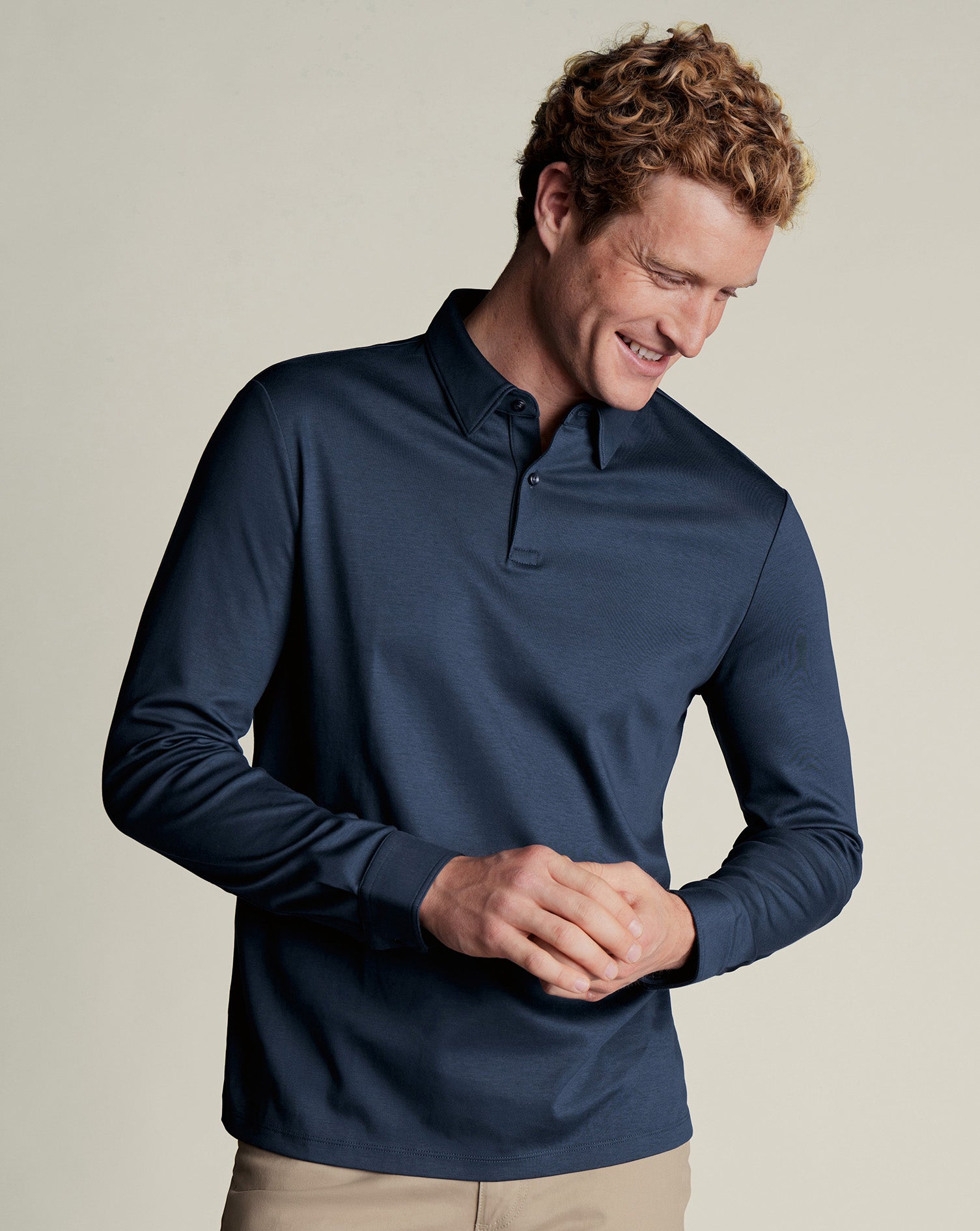 Long Sleeve Smart Cotton Polo Petrol Blue