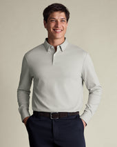 Long Sleeve Smart Cotton Polo - Silver Gray