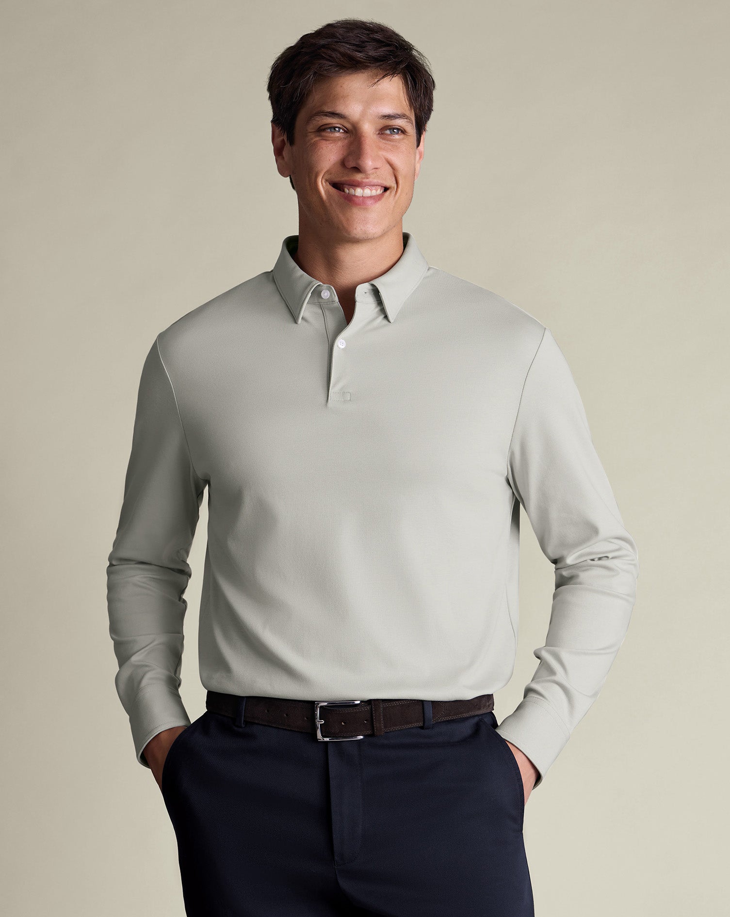 Long Sleeve Smart Cotton Polo Grey