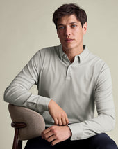 Long Sleeve Smart Cotton Polo Grey