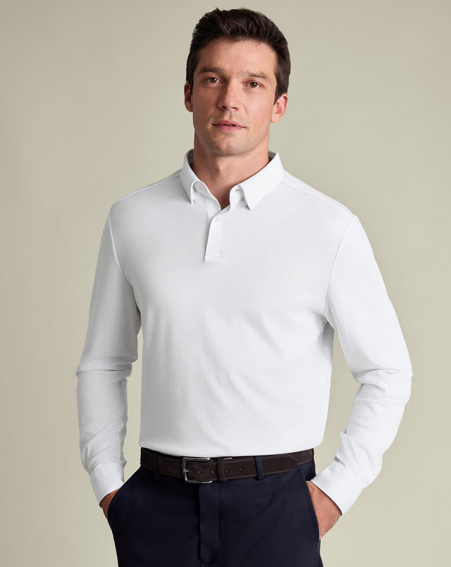 Long Sleeve Smart Cotton Polo - White
