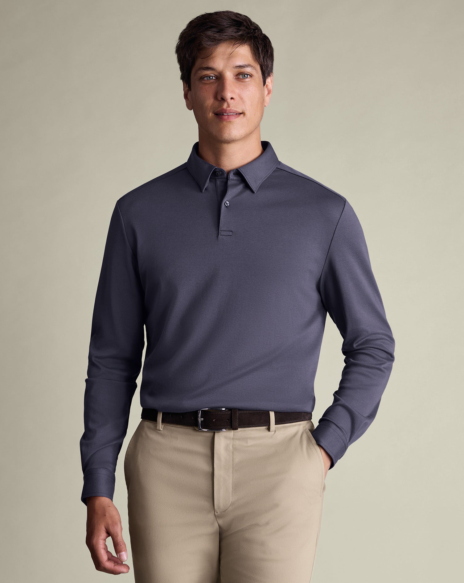 Long Sleeve Cotton Polo Dark