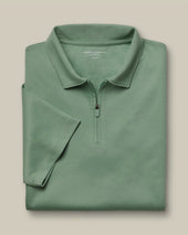 Performance Textured Zip Neck Polo Green