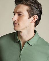 Performance Textured Zip Neck Polo Green