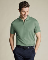 Performance Textured Zip-Neck Polo - Green