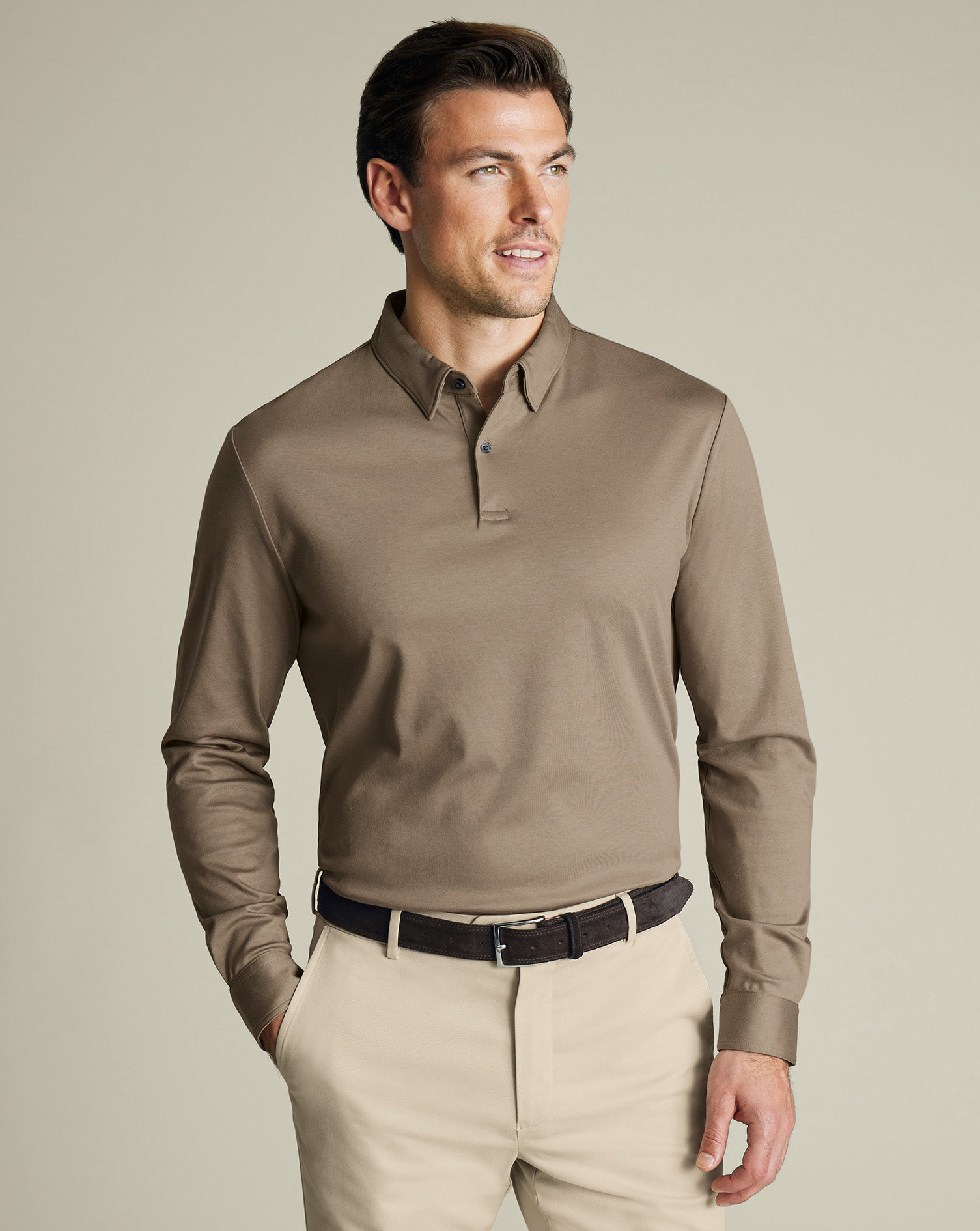 Long Sleeve Smart Cotton Polo Mocha