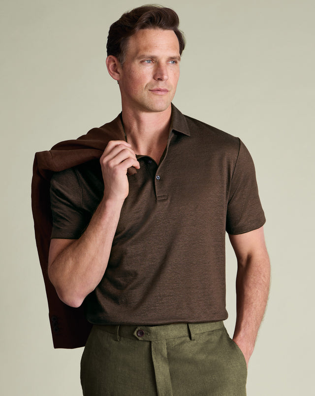 Pure Linen Polo - Chocolate Brown