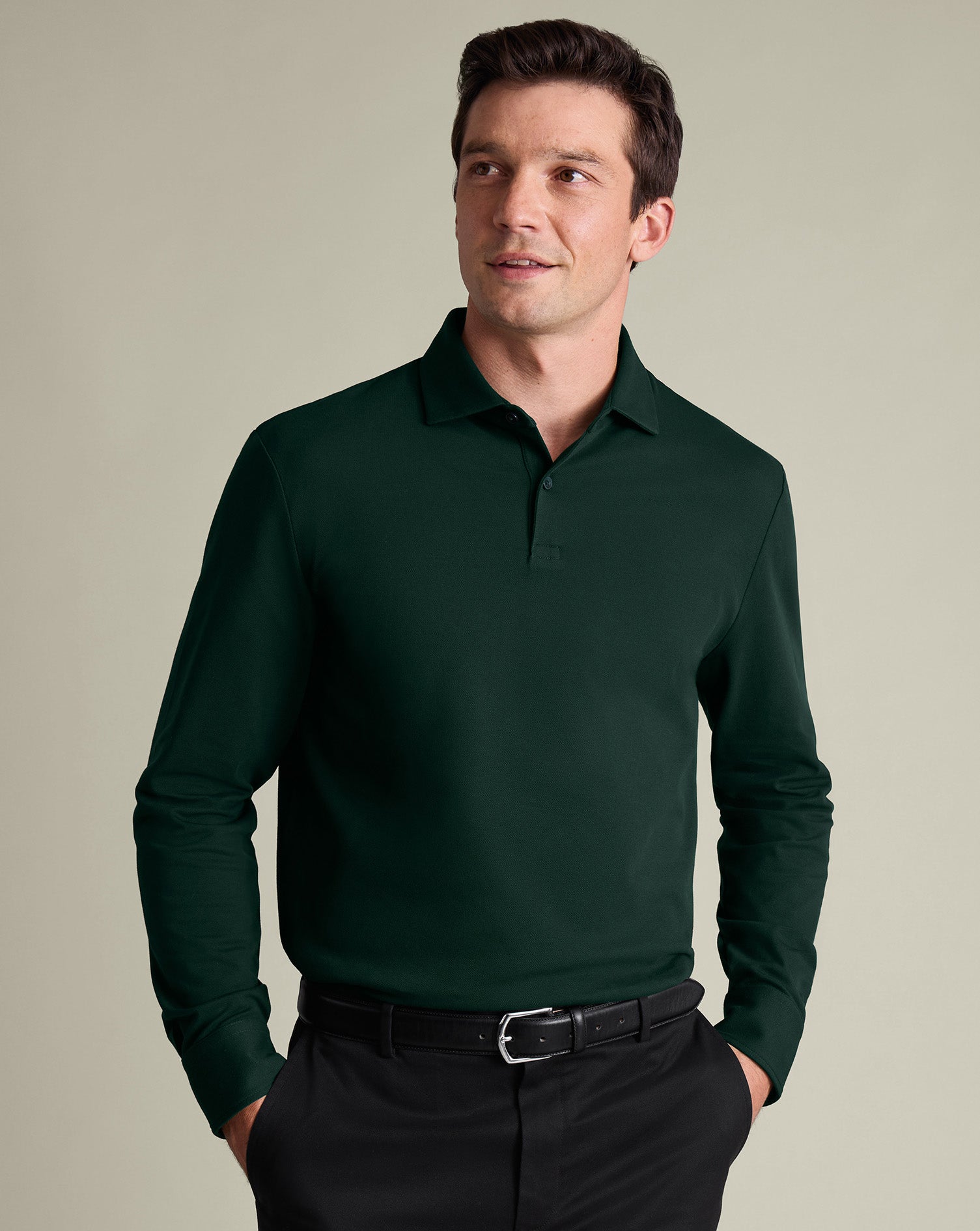 Long Sleeve Smart Pique Polo Dark