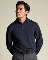 Long Sleeve Smart Pique Polo - Navy