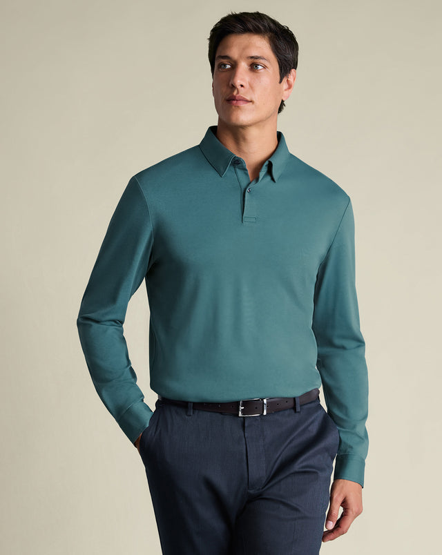 Long Sleeve Smart Cotton Polo – Teal Green