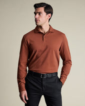 Long Sleeve Smart Pique Polo - Orange
