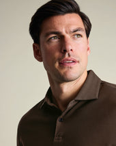 Long Sleeve Smart Pique Polo Brown