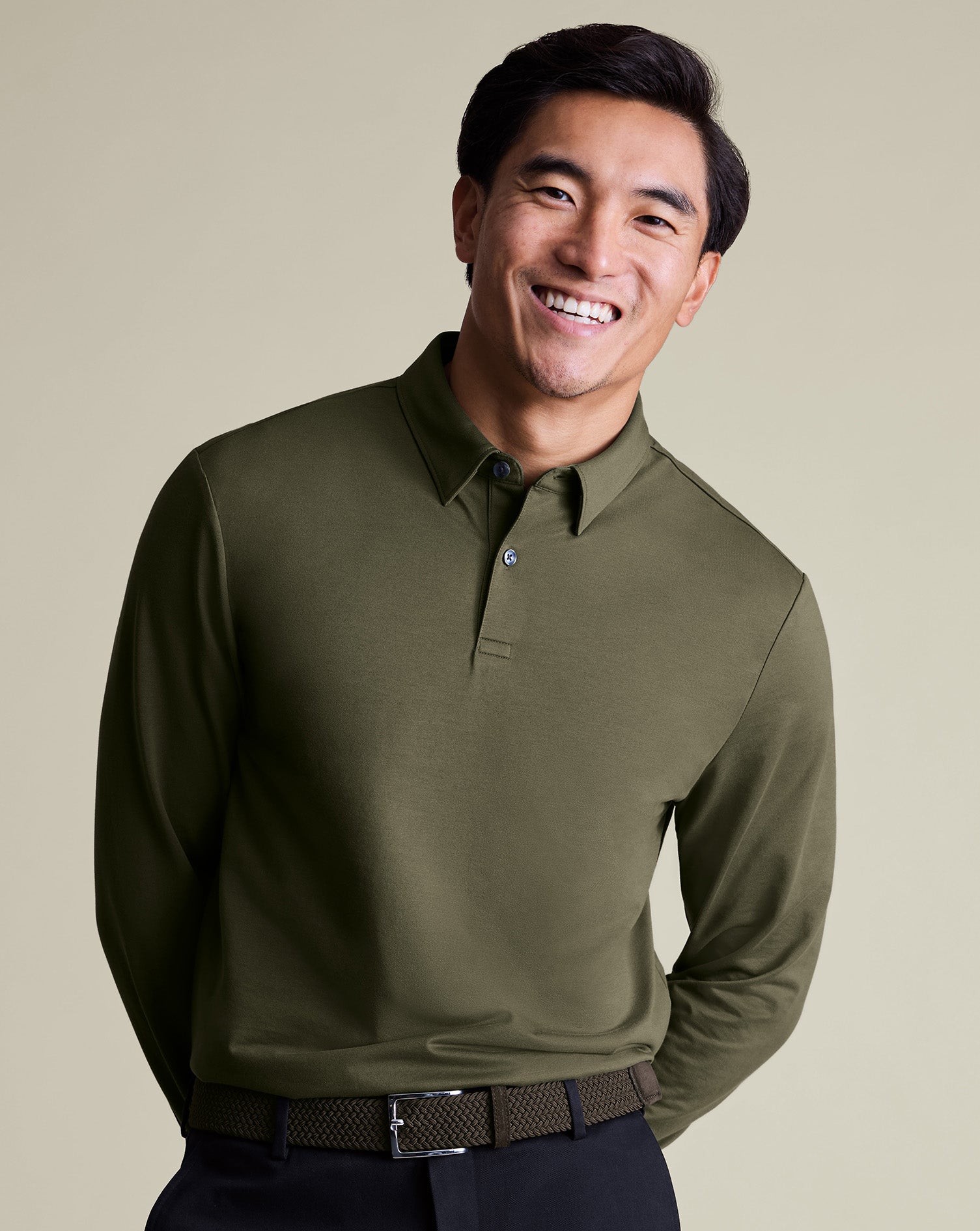 Long Sleeve Performance Jersey Polo Green