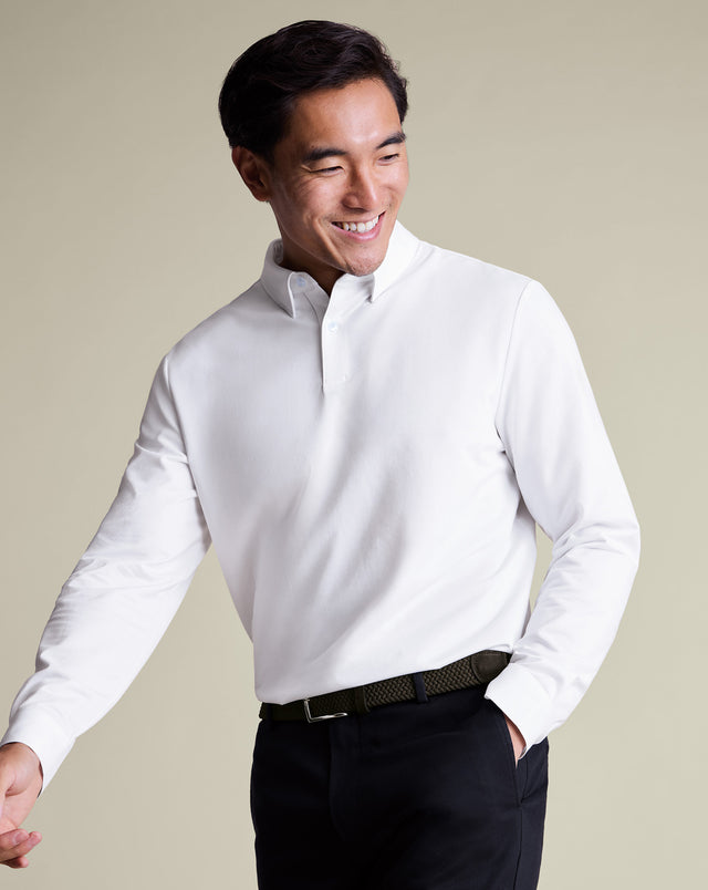 Long Sleeve Performance Jersey Polo – White