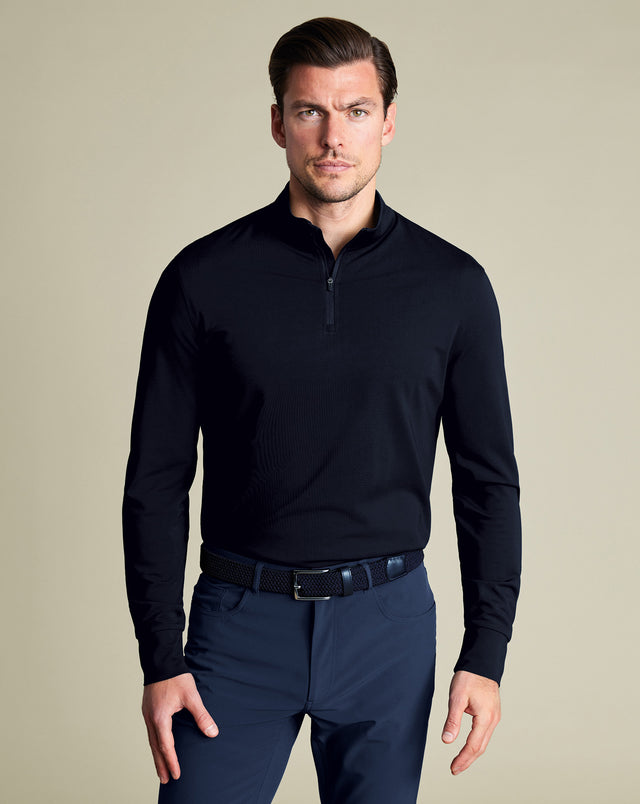 Performance Zip Neck Top - Navy