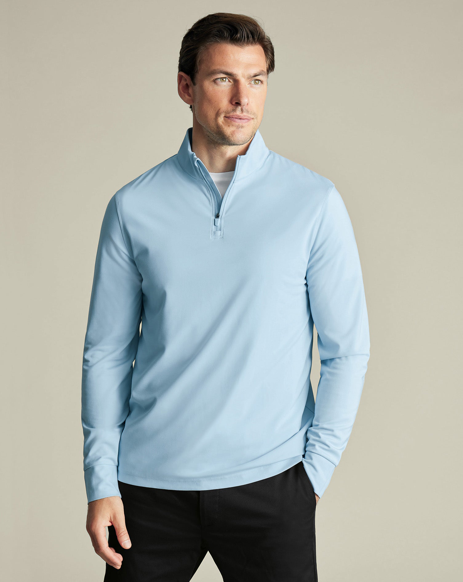 Performance Zip Neck Top - Light Blue