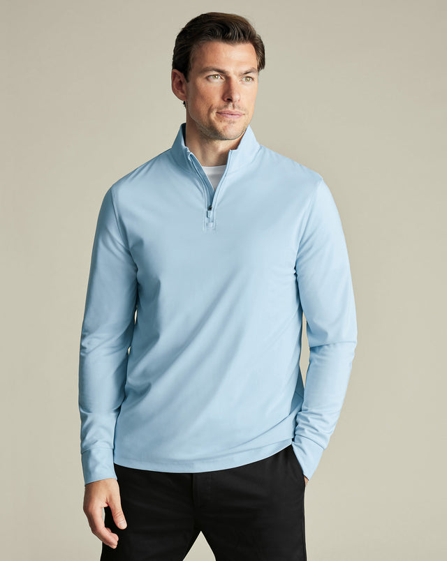 Performance Zip Neck Top - Light Blue