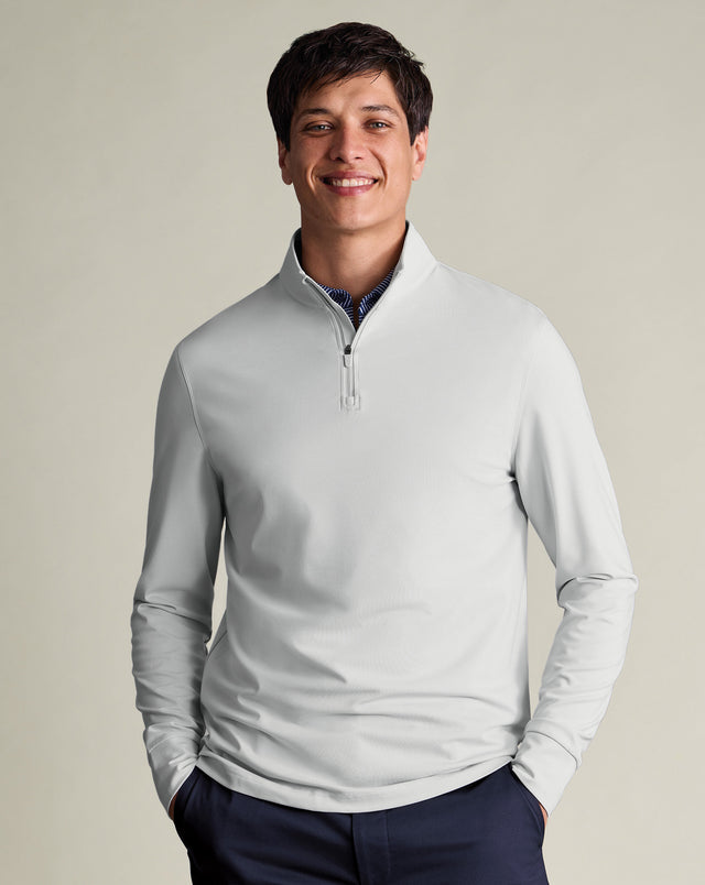 Performance Zip Neck Polo - Silver Gray