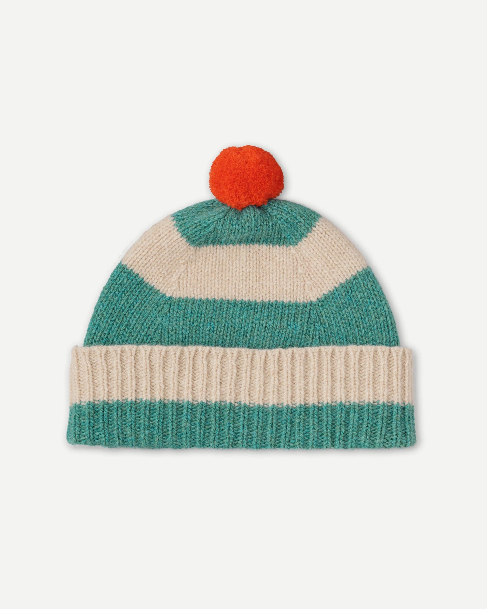 JG Stripe Pompom Hat Jade/Oatmeal