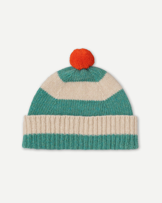 JG Stripe Pompom Hat Jade/Oatmeal