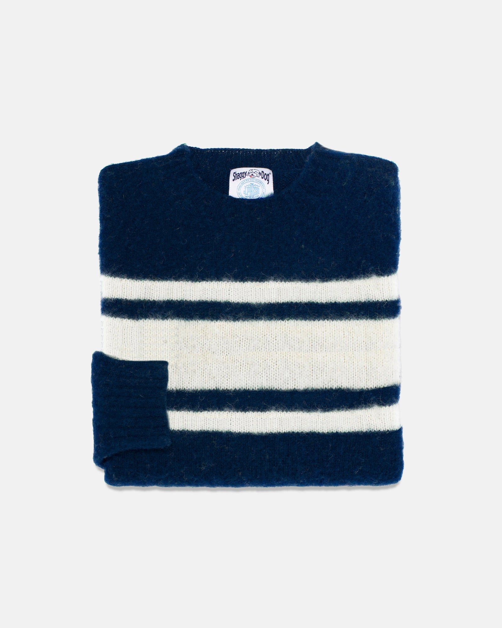 Made In Scotland Blue Chest Stripe Shaggy Dog Sweater Trim Fit