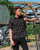 5oz Selvedge Short Sleeved Madras Check Western Shirt - Black