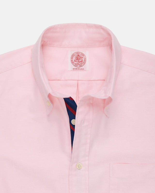 Made In Usa Pink With Bar Stripe Placket Oxford Cloth Sport Shirt Regular Fit