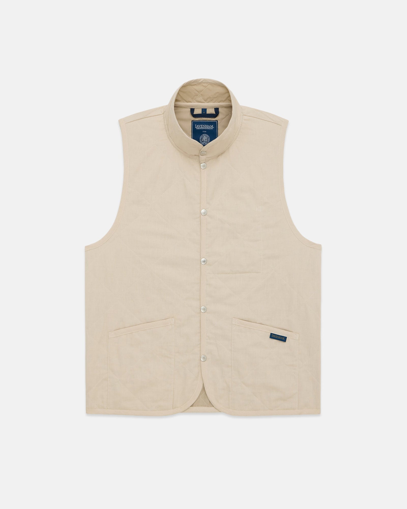 Made In England Lavenham Natural Mickfield Linen Cotton Quilted Gilet