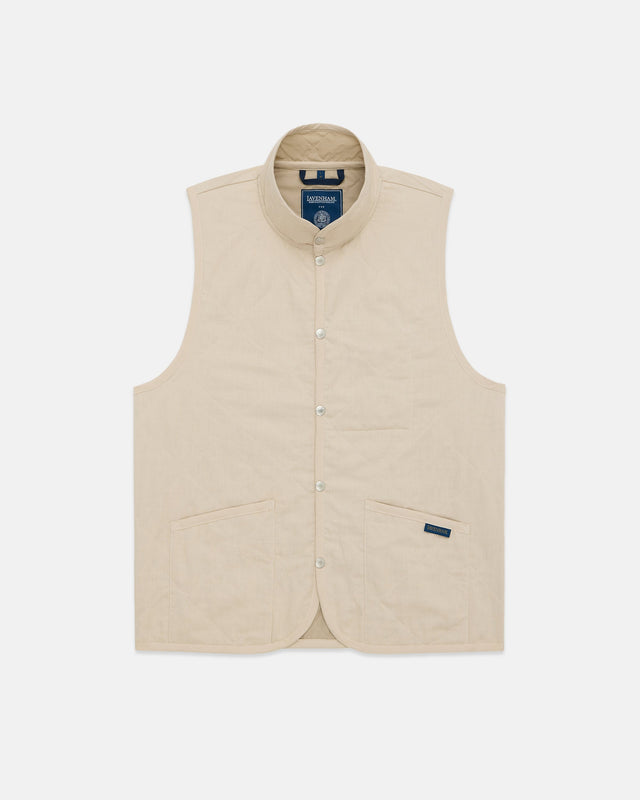 Made In England Lavenham Natural Mickfield Linen Cotton Quilted Gilet