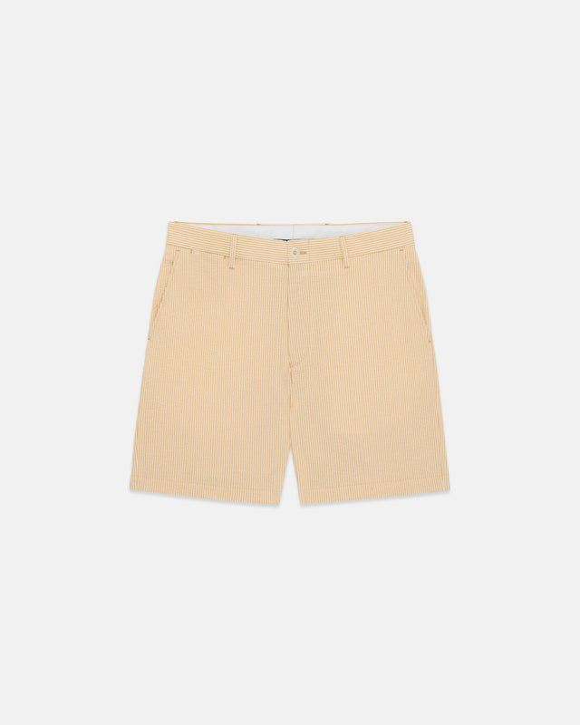 Gold Cotton Seersucker Shorts