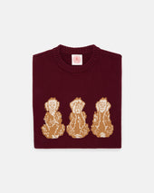 Three Wise Monkeys Intarsia Knit Cotton Sweater