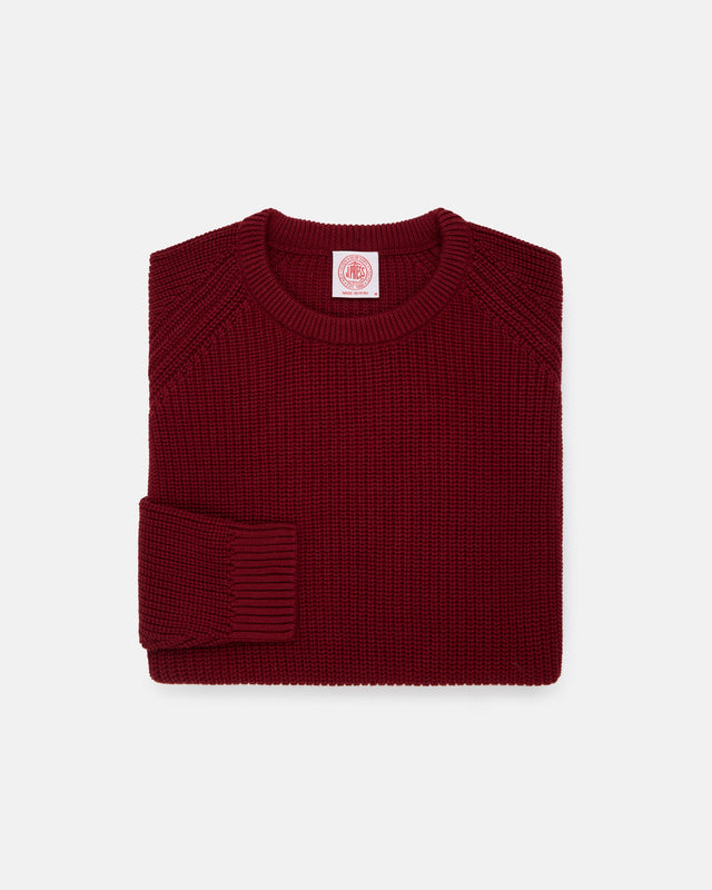 Red Shaker Knit Cotton Crew Neck Sweater