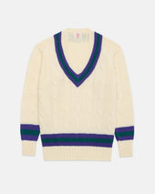 Made In England Purple Green Cable Knit Wool Cricket Sweater