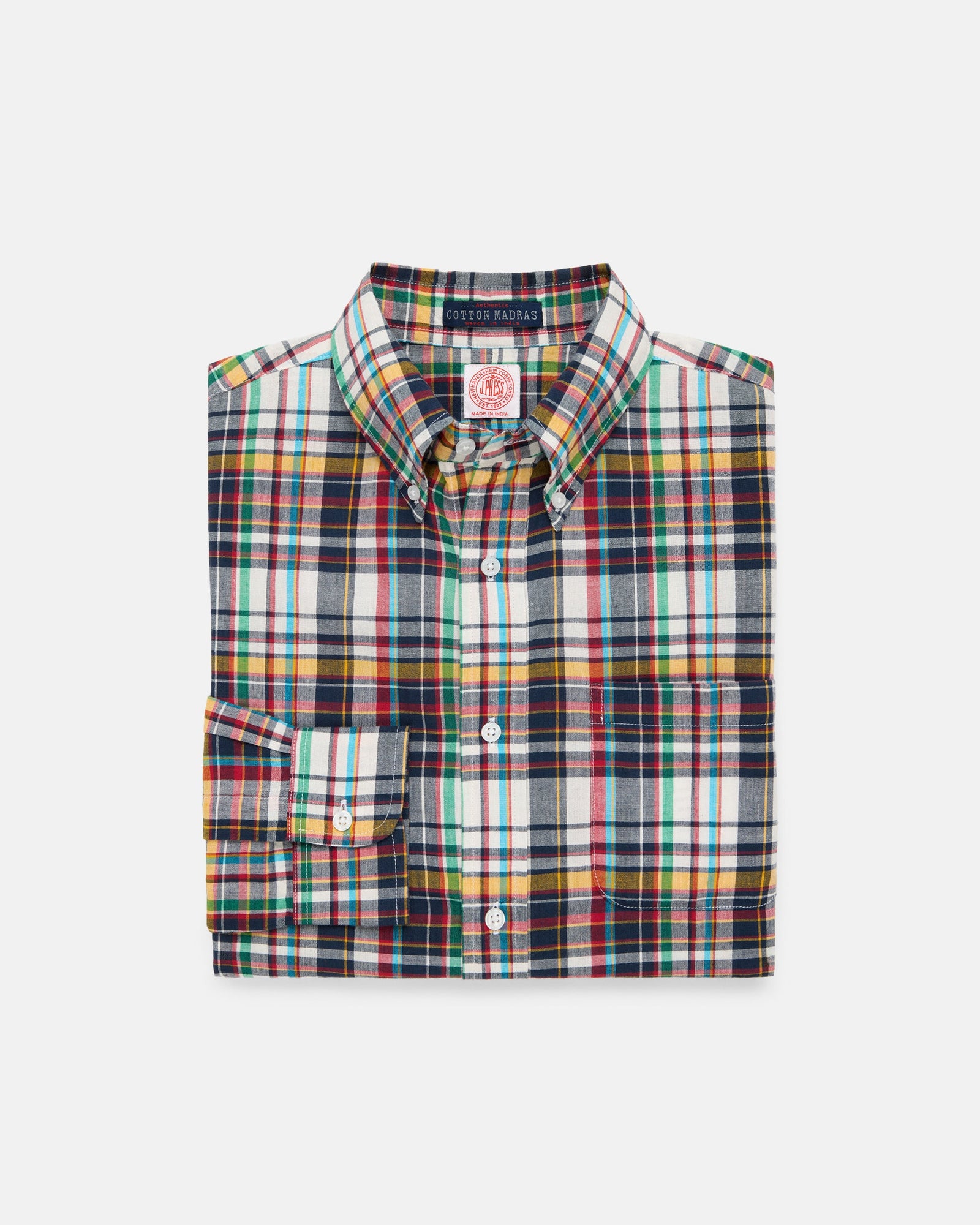 Red Gold Madras Button Down Sport Shirt Classic Fit