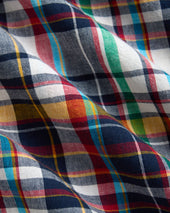 Red Gold Madras Button Down Short Sleeve Shirt Classic Fit