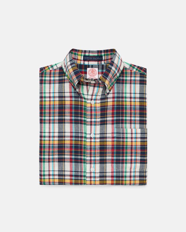 Red Gold Madras Button Down Short Sleeve Shirt Classic Fit