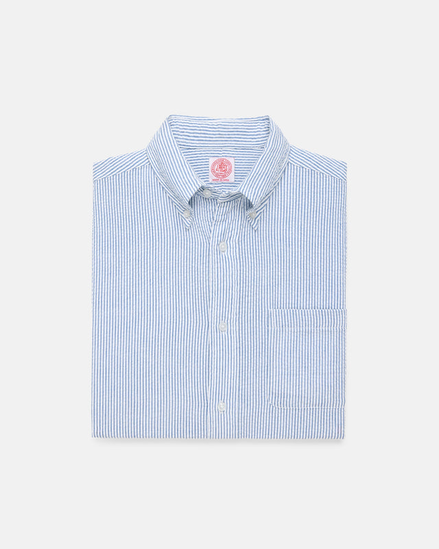 White Seersucker Short Sleeve Shirt Classic Fit
