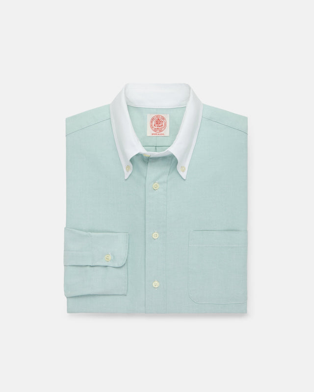 Made In Usa Green Contrast Collar Oxford Cloth Sport Shirt Regular Fit