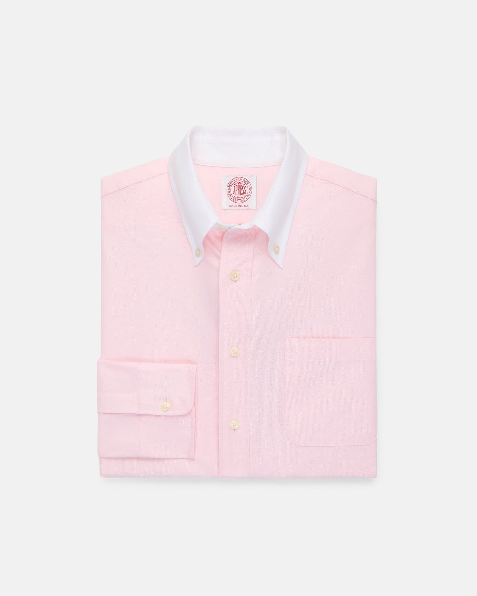 Made In Usa Pink Contrast Collar Oxford Cloth Sport Shirt Regular Fit