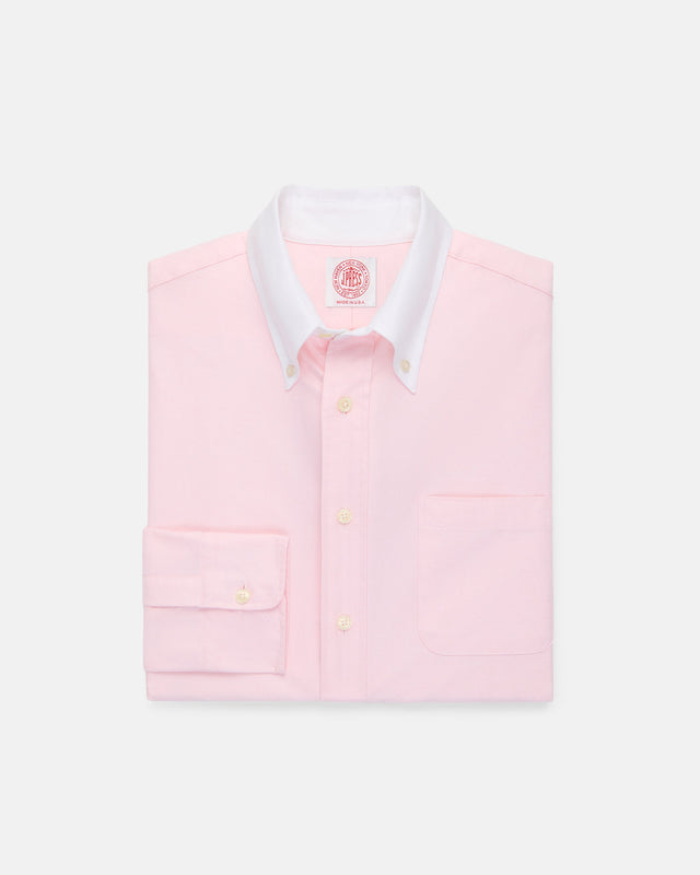 Made In Usa Pink Contrast Collar Oxford Cloth Sport Shirt Regular Fit