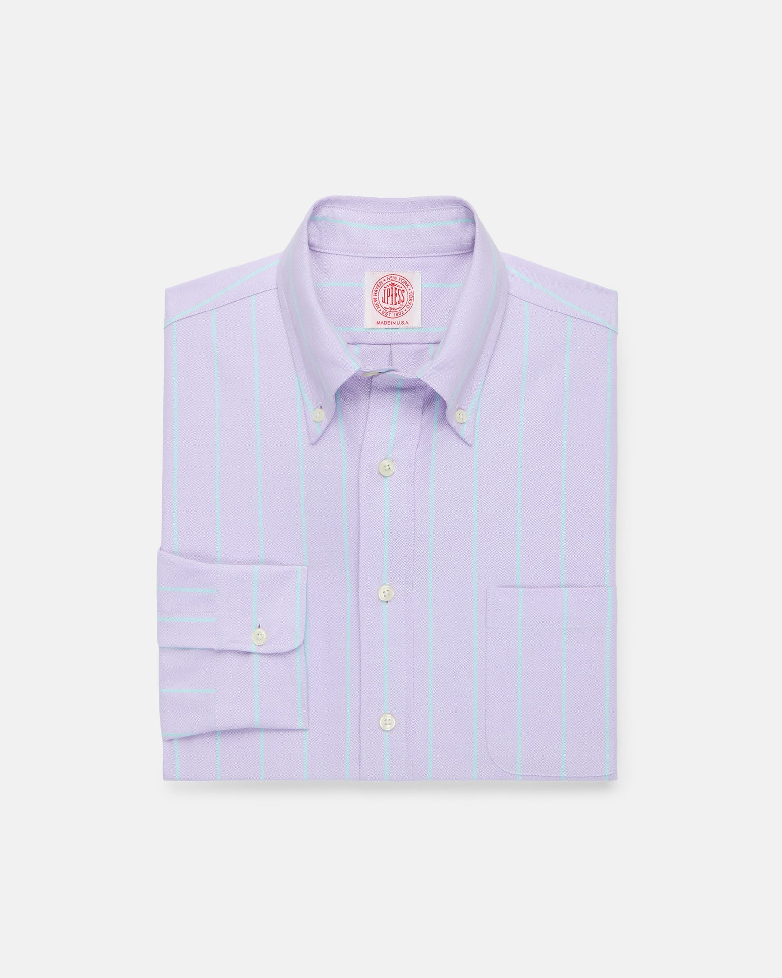 Made In Usa Purple With Green Stripe Oxford Cloth Sport Shirt Classic Fit