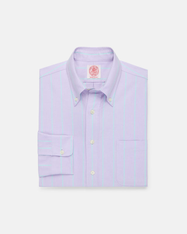 Made In Usa Purple With Green Stripe Oxford Cloth Sport Shirt Classic Fit