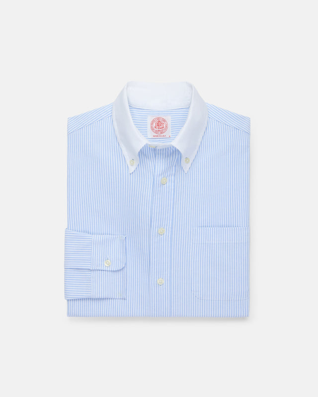 Made In Usa Stripe Contrast Collar Oxford Cloth Sport Shirt Regular Fit