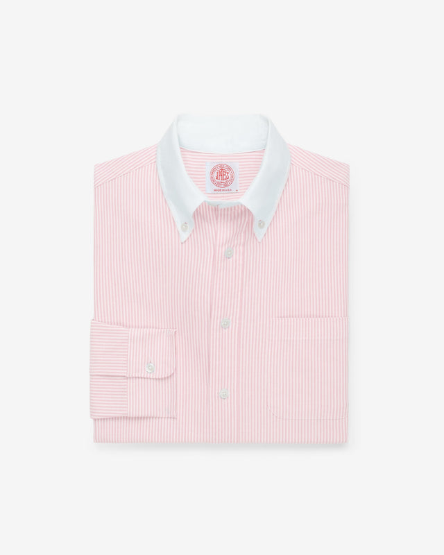 Made In Usa Pink Stripe Contrast Collar Oxford Cloth Sport Shirt Regular Fit