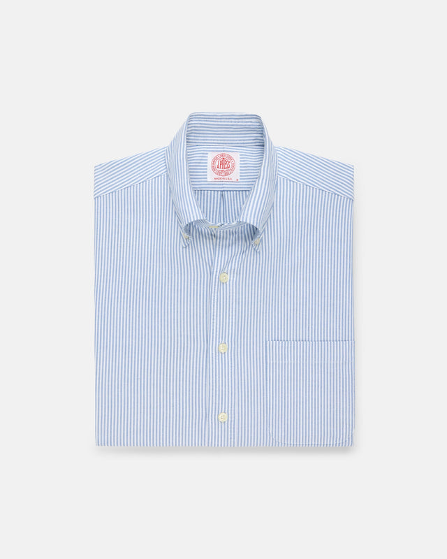 Made In Usa University Stripe Oxford Cloth Short Sleeve Sport Shirt Classic Fit