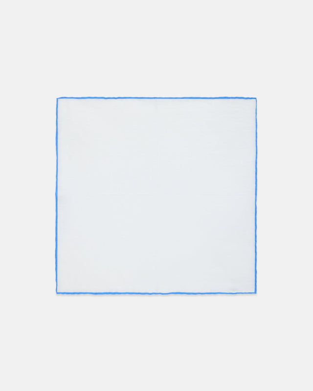 Made In Italy With Light Blue Edge Linen Pocket Square