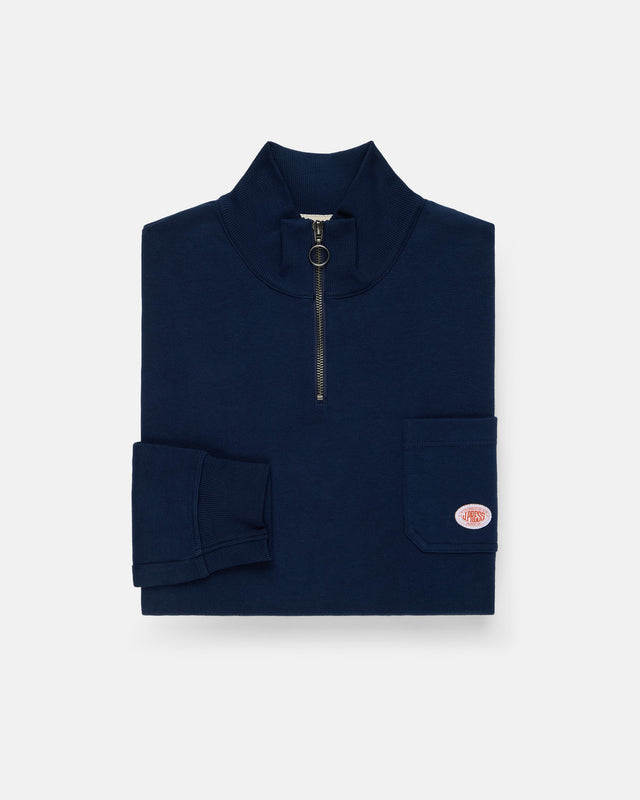 Armor-Lux Navy Quarter-Zip Organic Cotton Sweatshirt