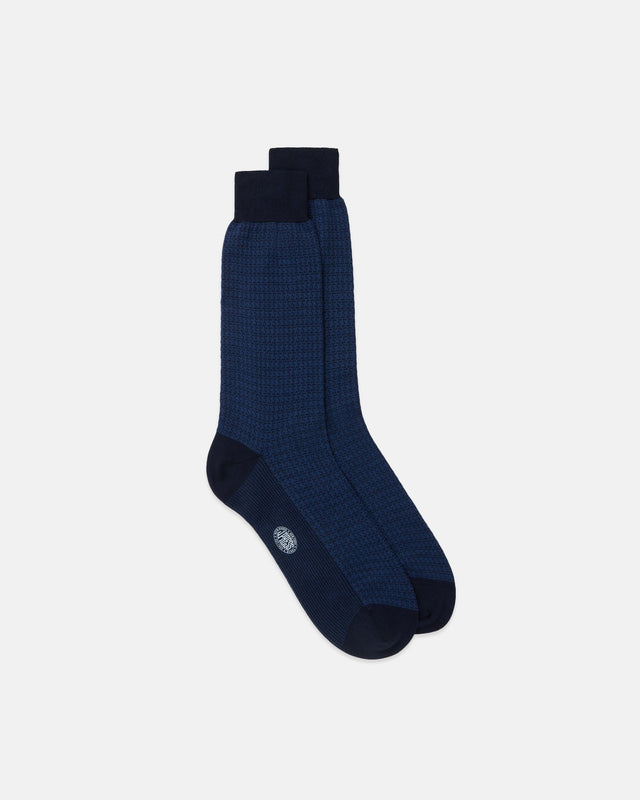 Made In Italy Blue Houndstooth Cotton Mid Calf Socks