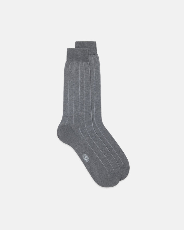 Made In Italy Grey Stripe Cotton Mid Calf Socks