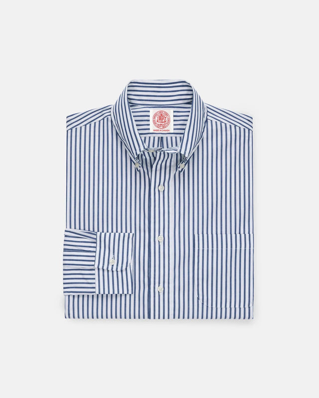 Made-in-Canada Navy Butcher Stripe Button Down Shirt - Classic Fit